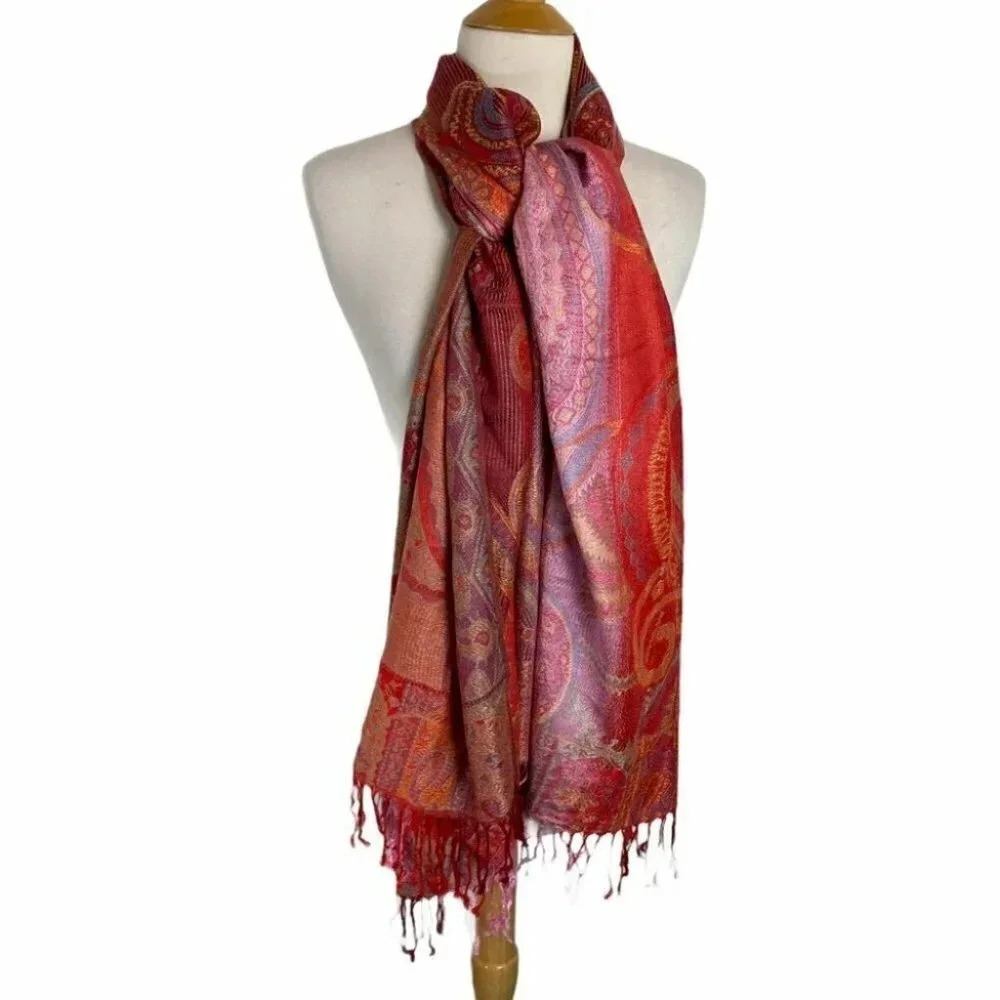 Boho Red/pink paisley‎ 100% viscose scarf